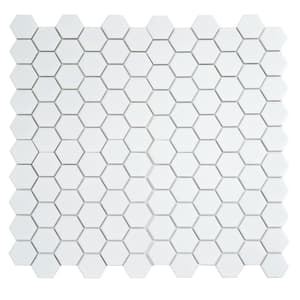 Cirkel Hex 10.7 in. x 11.1 in. Matte White Porcelain Mosaic Wall and Floor Tile (8.25 sq ft/case) - 10 pack