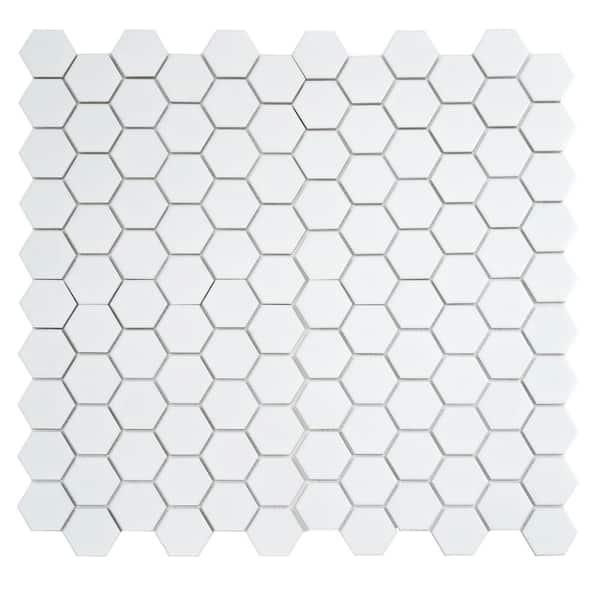 Cirkel Hex 10.7 in. x 11.1 in. Matte White Porcelain Mosaic Wall and Floor Tile (8.25 sq. ft./Case) - 10 pack