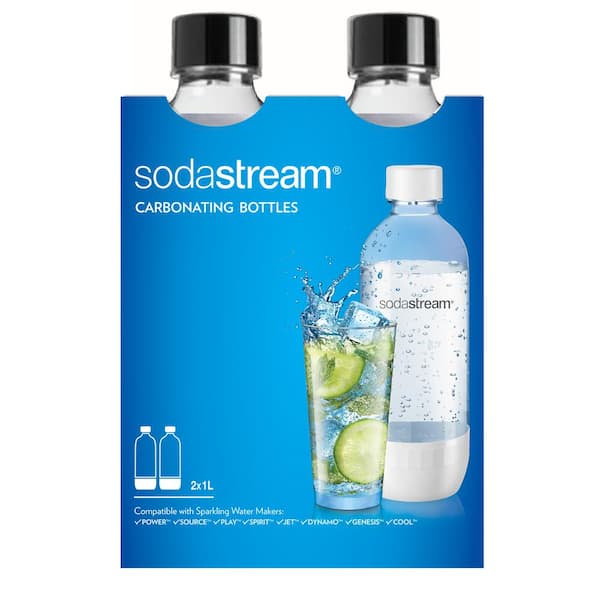 SodaStream 1L Classic Carbonating Bottles Black Twin Pack Dishwasher Safe