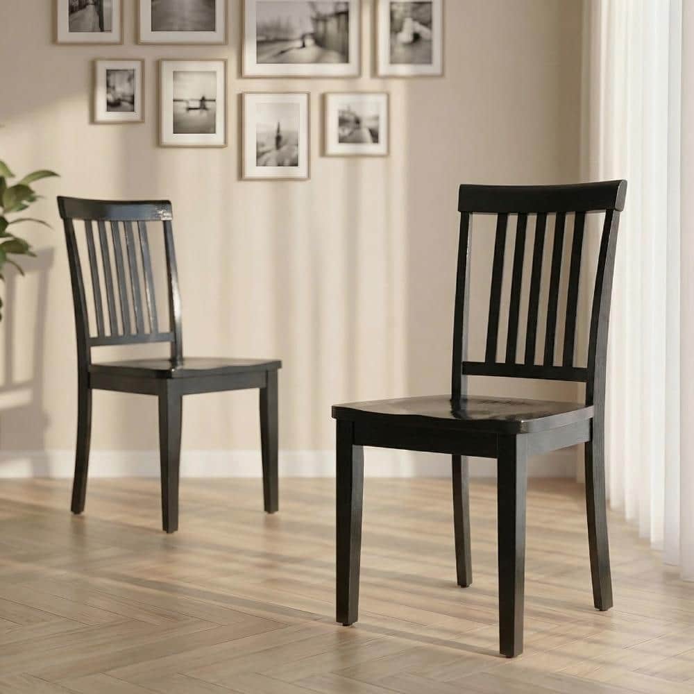 Set of 2 Black Solid Wood Armless Dining Side Chairs for Kitchen Dining Room price history on PriceWatchPro