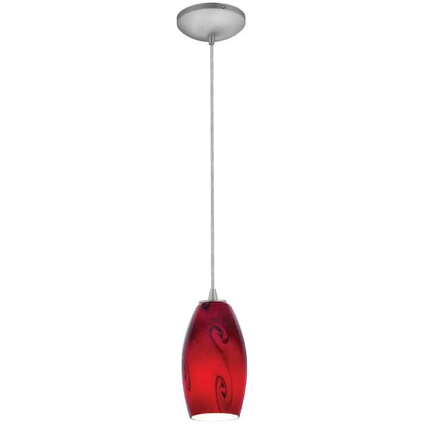 Access Lighting Merlot 12-Watt Brushed Steel Integrated LED Cord Pendant with Red Sky Glass Shade