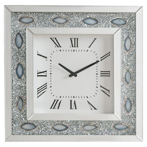 White Wood and Mirror Square Analog Wall Clock