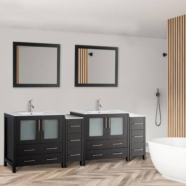 Vanity Art VA3030-96G Grey 96 Double Sink Bathroom Vanity Set with Ceramic Vanity Top