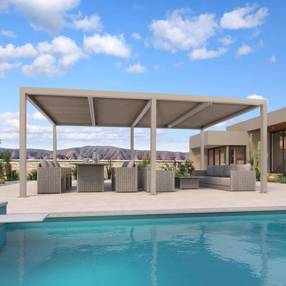 12 ft. x 20 ft. Champagne Aluminum Frame Outdoor Hardtop Louvered Pergola with Adjustable Roofs and In-Built Gutter price history on PriceWatchPro