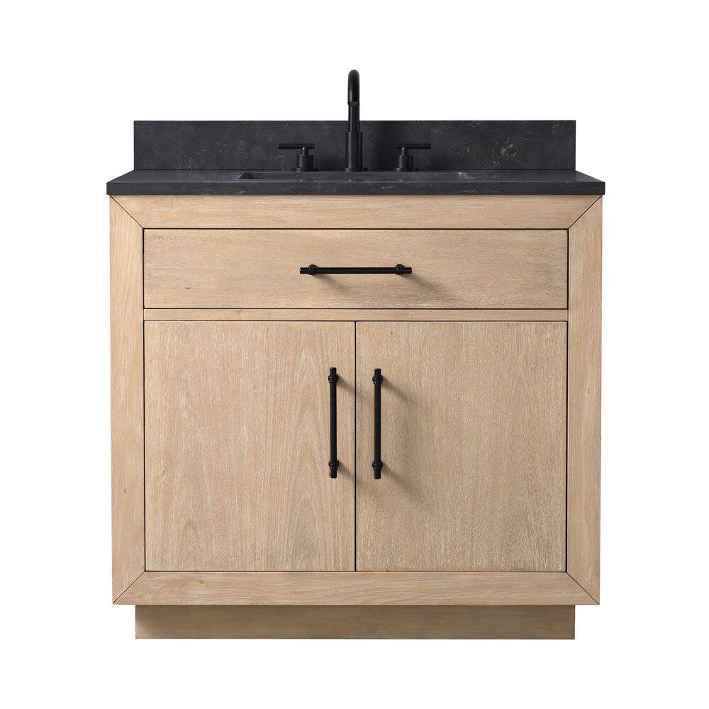 36 in. W x 22 in. D x 38 in. H Single Sink Bath Vanity in Light Wheat with Black Limestone Top