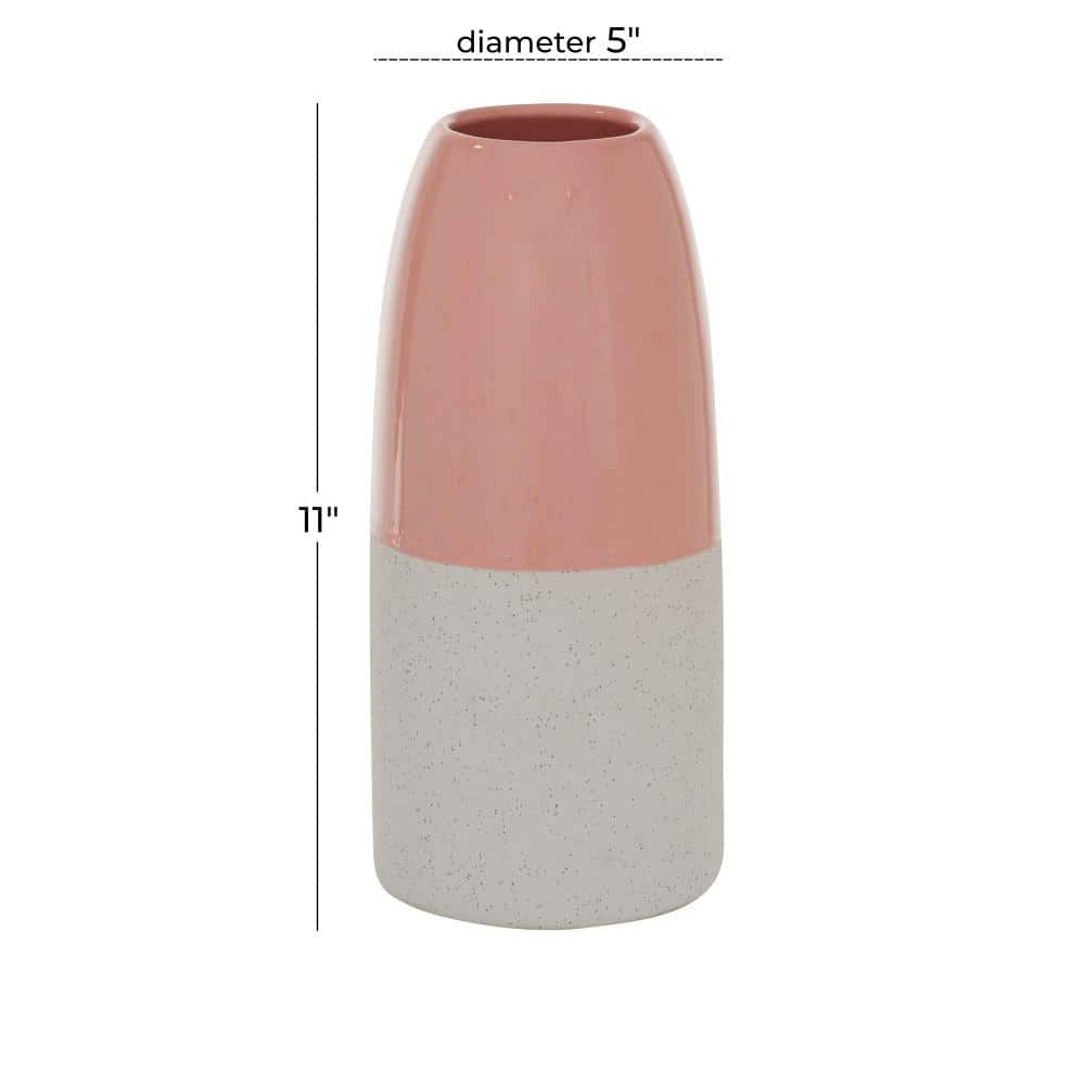 Medium Pink and White Ceramic Color-Block Vase