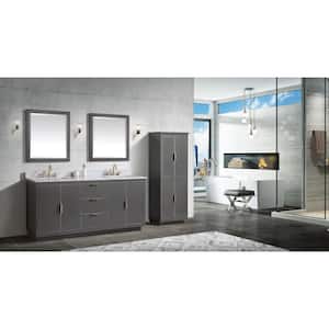 Austen 73 in. W x 22 in. D Bath Vanity in Gray with Gold Trim with Marble Vanity Top in Carrara White with Basins