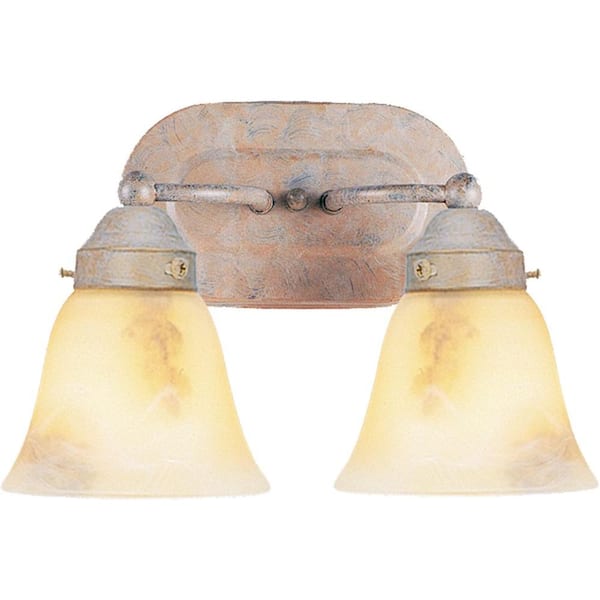 Volume Lighting 2-Light Indoor Prairie Rock Bath or Vanity Light Wall Mount or Wall Sconce with Amber Alabaster Glass Bell Shades