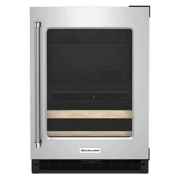 24 in. 14-Bottle Wine and Beverage Cooler in Black Cabinet with Stainless Door
