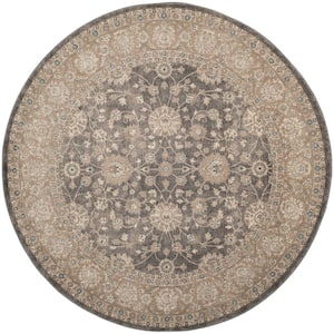 Sofia Light Gray/Beige 7 ft. x 7 ft. Round Border Area Rug