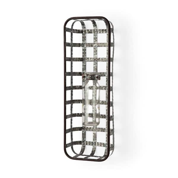 Mercana Margaret Wall Mounted Metal Basket w/Glass Bottle for Botanicals or Floral - Each