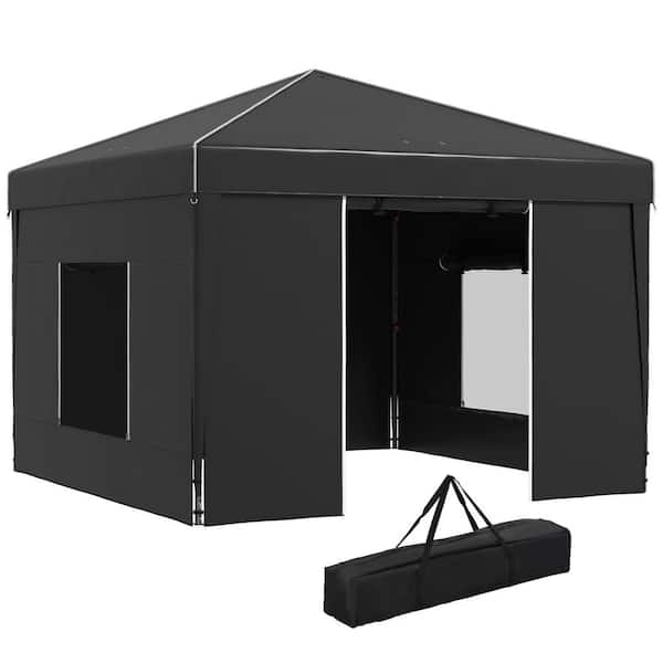 Otryad 9.7 ft. x 9.7 ft. Black Pop-Up Canopy Tent with 2 Mesh Windows, Adjustable Height, Reflective Strips and Carry Bag