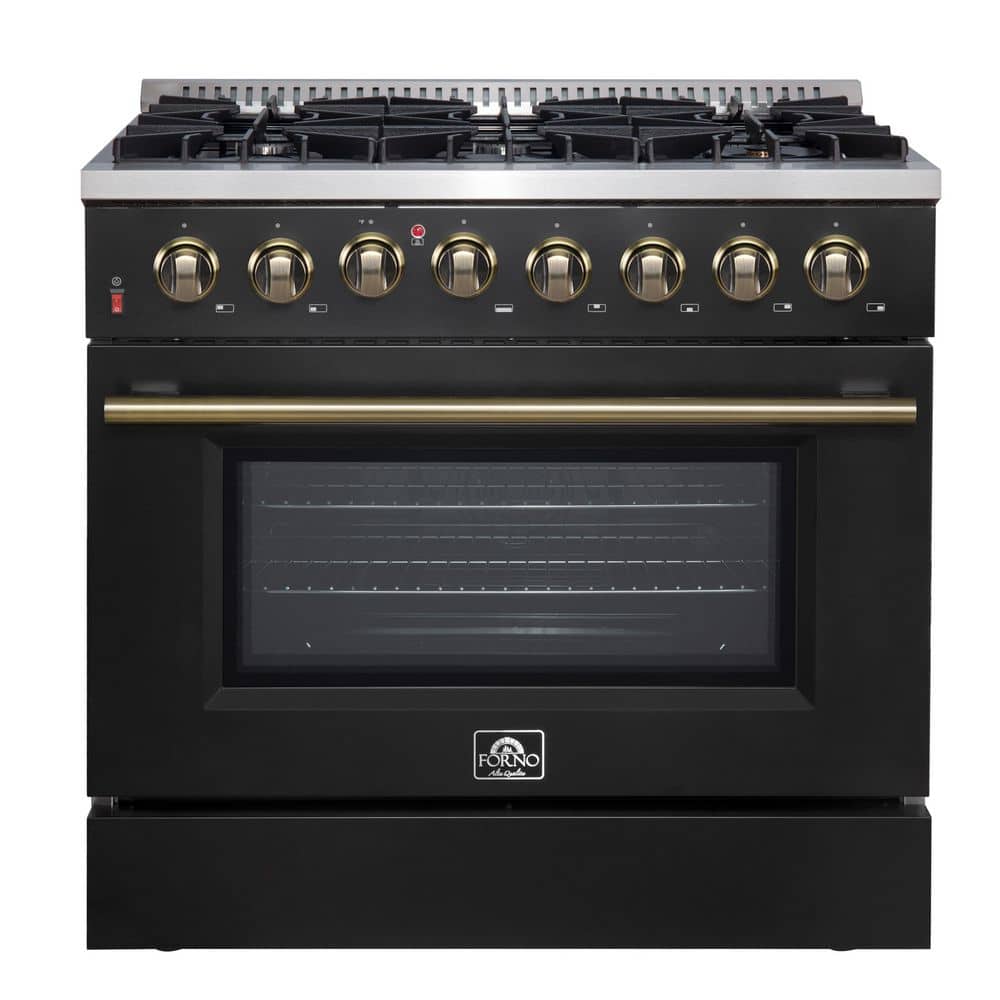 Forno Galiano 36 in. 5.36 cu. ft. Freestanding Gas Range with 6 Burners and Electric Oven in. Stainless Steel with Black Door