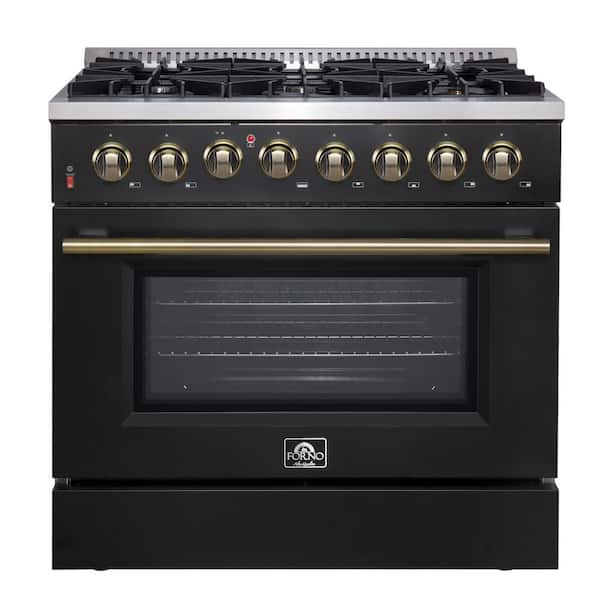 Forno Galiano 36 in. 5.36 cu. ft. Freestanding Gas Range with 6 Burners and Electric Oven in. Stainless Steel with Black Door