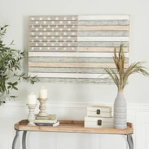 Wood White American Flag Wall Decor