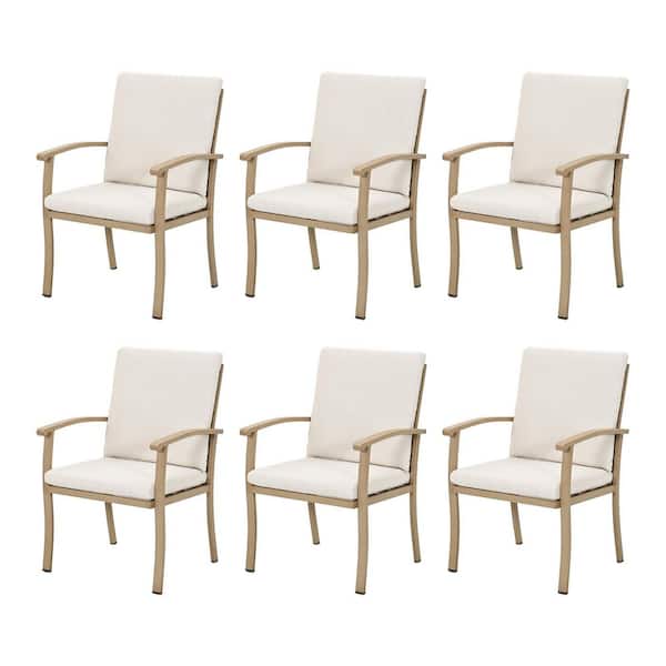 Serenity Gardens Aluminum Patio Dining Chairs with Beige Cushions (6-Pack)