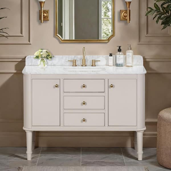 Collette 48 in. Single Sink Greige Bath Vanity with White Carrara Marble Top (Assembled)