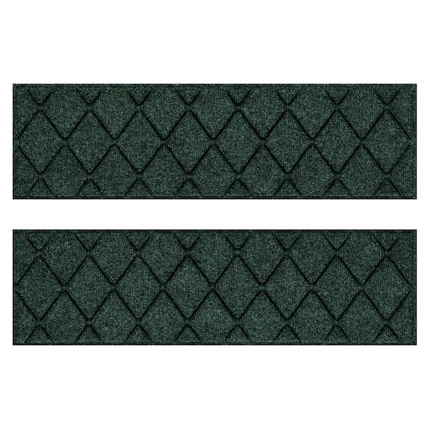 Waterhog Argyle Evergreen 8.5 in. x 30 in. PET Polyester Indoor Outdoor Stair Tread Cover (Set of 4)