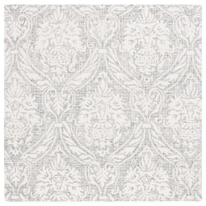 Abstract Ivory/Gray 6 ft. x 6 ft. Damask Square Area Rug