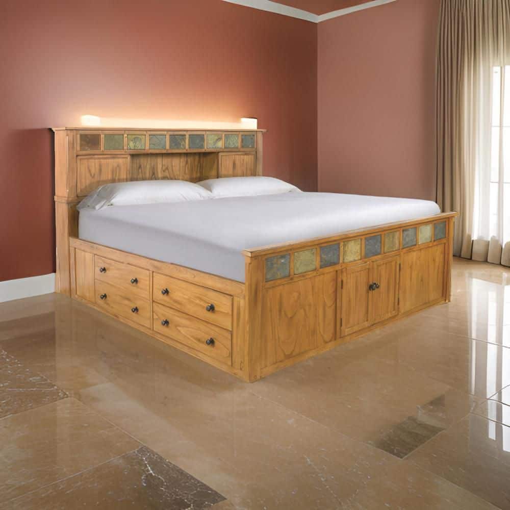 Marv Brown Mindi Wood Frame King Platform Bed with Bookcase Headboard price history on PriceWatchPro