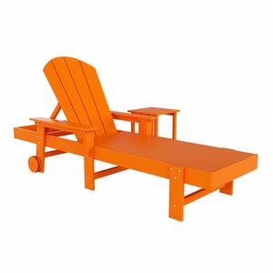 Laguna Orange 2-Piece Fade Resistant Plastic Outdoor Adirondack Reclining Portable Chaise Lounge Armchair and Table Set