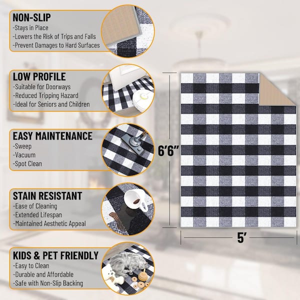 NEAT BUFFALO CLOTHPIGMENT PRINT【44】 Ottomanson Ottohome Collection Non-Slip Checkered Buffalo