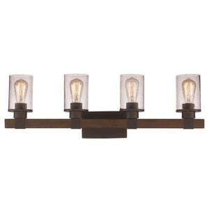 Siesta 32 in. 4-Light Oil Rubbed Bronze and Faux Wood Farmhouse Bathroom Vanity Light Fixture with Seeded Glass