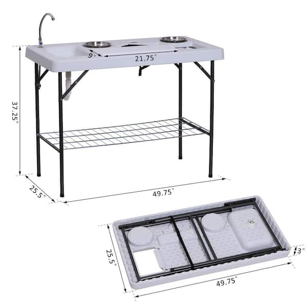 Foldable Multi-functional Outdoor / Garden Fish and Game Cutting Cleaning Camp Table with Sink and Faucet Combo