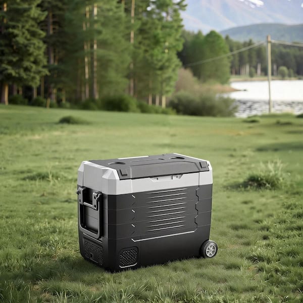 48 qt. Portable Outdoor Refrigerator Carbon Steel Car Refrigerator with Freezer in Black