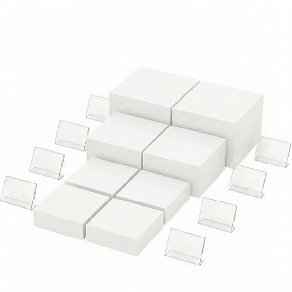 3-Tier White Acrylic Cake Stand with Mini Signs, Stackable Buffet Display Box Risers for Dessert Food, (Set of 8)