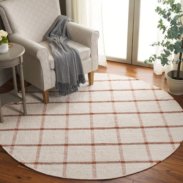Montauk 6 ft. x 6 ft. Ivory/Rust Geometric Lattice Round Area Rug