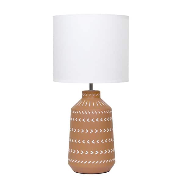 16.93 Boho Ceramic Table Lamp, Terracotta Patterned Base for Bedroom or Office