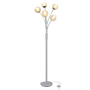 70 in. Silver Globe 5-Light Tree Floor Lamp for Living Room with Glass Shade