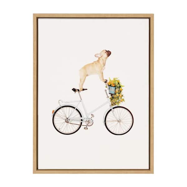Sylvie "Frenchie Bulldog on a Bicycle" by Amy Peterson Art Studio Framed Canvas Wall Art 18 in. x 24 in.