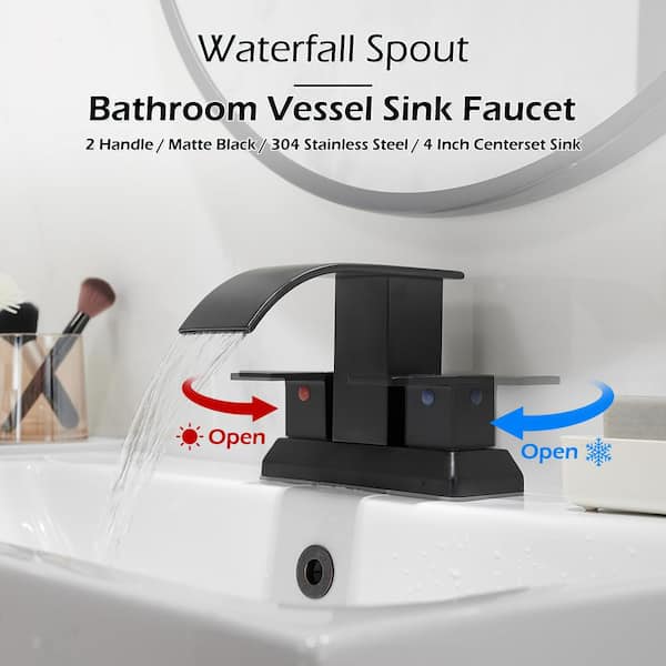 Cobbe 4" Centerset Bathroom Faucet - Matte Black With Pop-Up Drain & 360° Swivel Spout