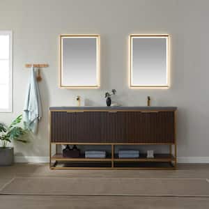 Donostia 72 in.W x 22 in.D x 34.6 in.H Double Sink Bath Vanity in Walnut with Armani Grey Sintered Stone Top and Mirror