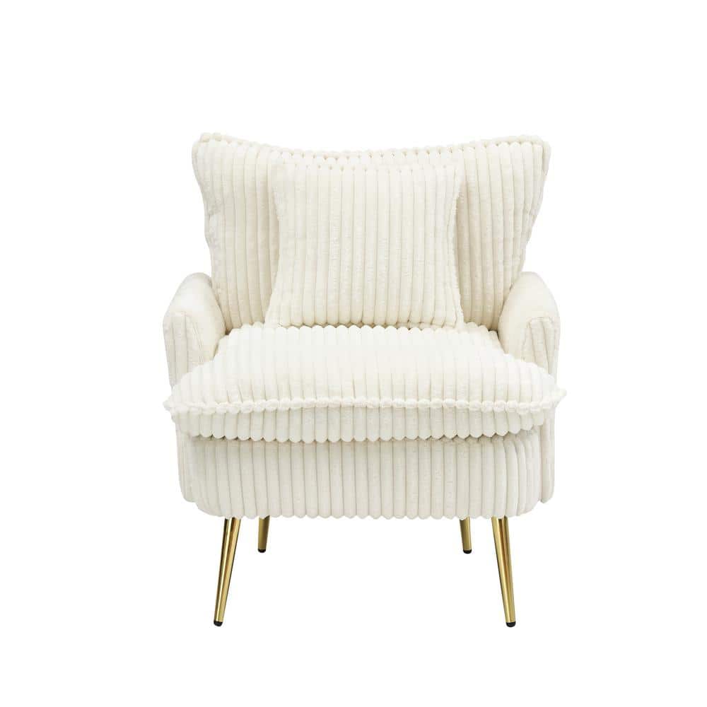 Off White Corduroy Accent Arm Chair Fabric Comfy Reading Chair Cozy Lounge 