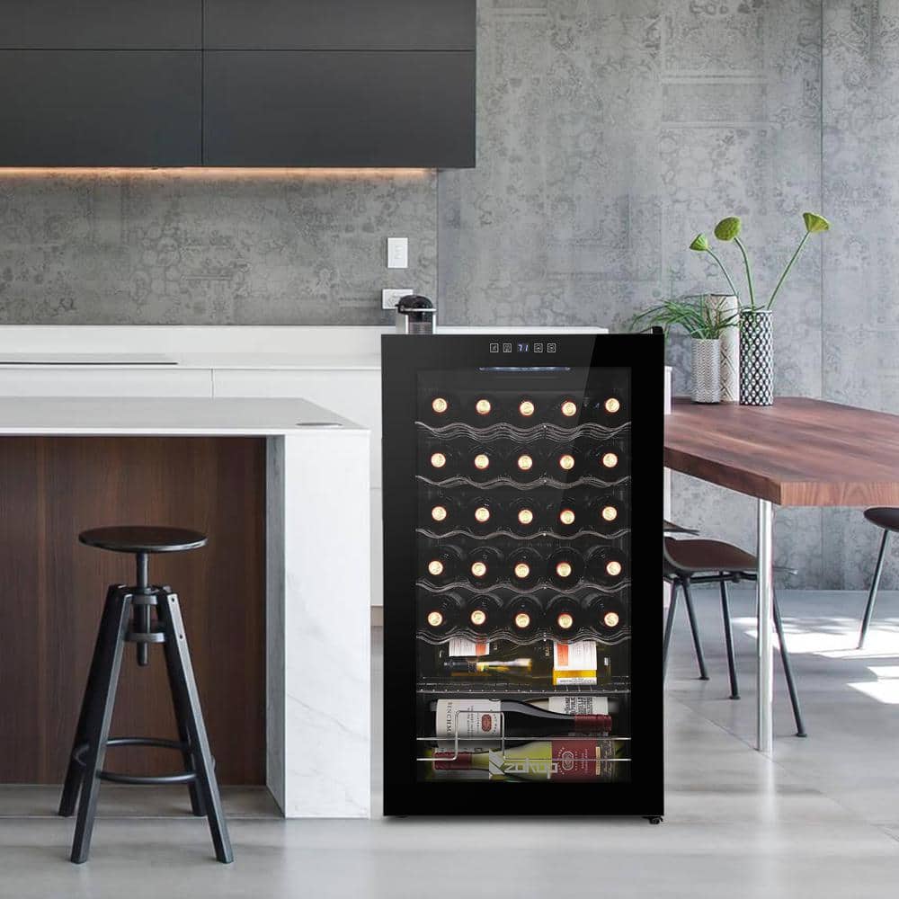 17-Inch Black Stainless Steel Freestanding Wine Cooler with LED Lighting