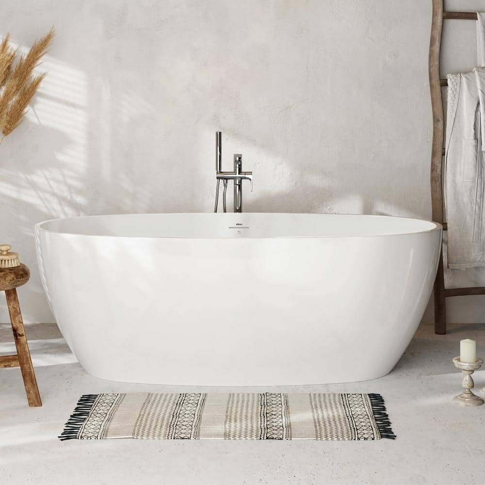 66.5 in. Acrylic Flatbottom Freestanding Bathtub Elegant Oval Shape Soaking