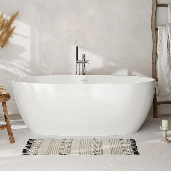 Unbranded 66.5 in. Acrylic Flatbottom Freestanding Bathtub Elegant Oval Shape Soaking Bathtub