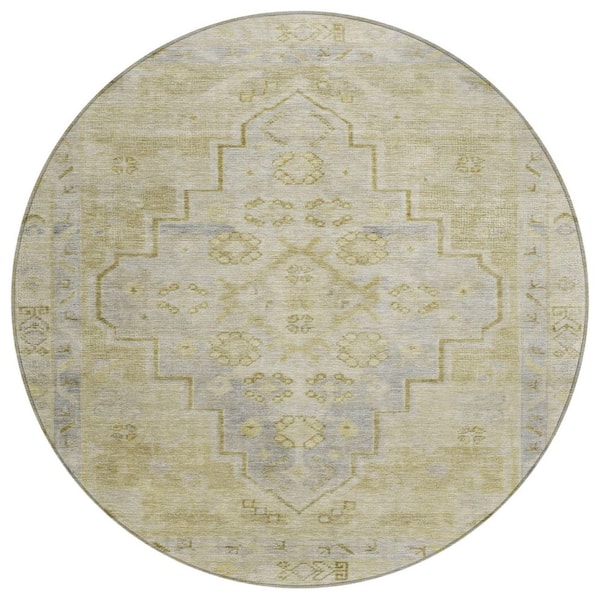 Chantille Machine Washable Indoor/Outdoor Abstract ACN1918 Gold 8 ft. x 8 ft. Round Rug