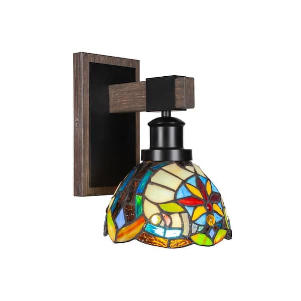 Unbranded Richmond 1-Light Matte Black and Painted Distressed Wood-look Metal Wall Sconce