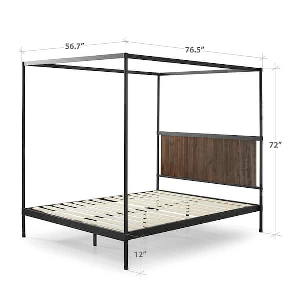 Zinus Wesley Brown Metal And Wood Full, Wooden Style Canopy Bed Frame