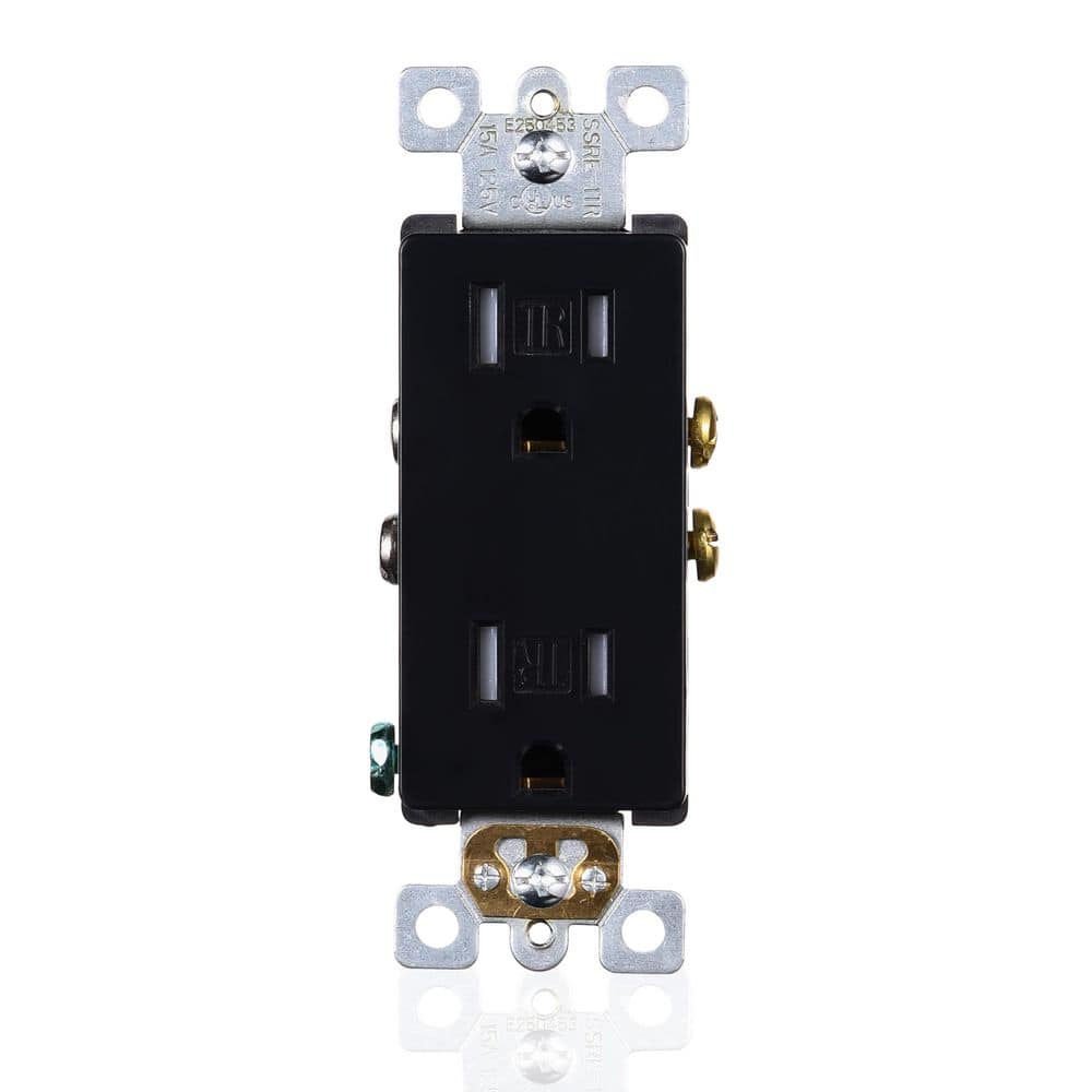 Black Tamper Resistant Duplex Outlet with Wall Plate