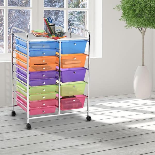15-Drawer Utility Multicolor Rolling Storage Cart