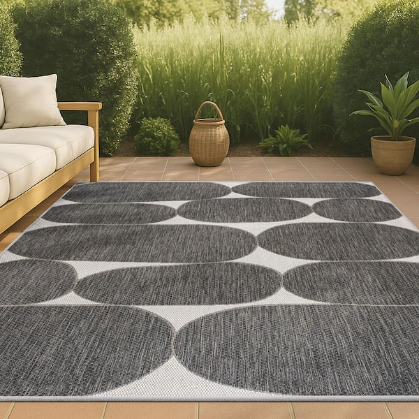 Rayna Modern Geometric Organic Shapes Black/Cream 4 ft. x 6 ft. Indoor/Outdoor Area Rug