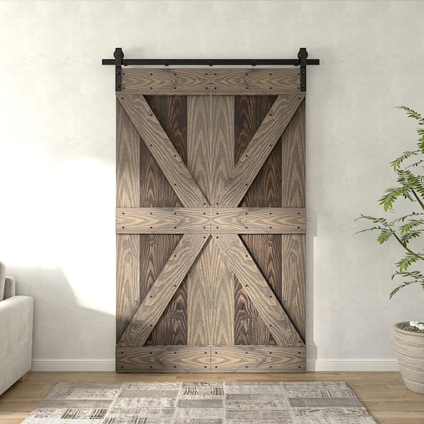 48 in. x 84 in. Paneled Solid Core Kona Coffee/Smoky Gray Pine Wood Assembly Required Bi-fold Door with Hardware Kit