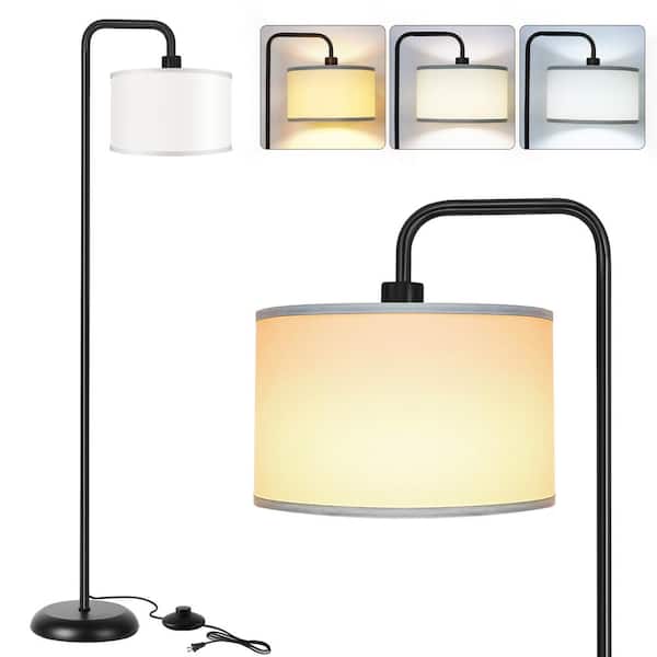 64.1" Black Paint Modern Standing Lamp, 1 Bulb 3 Color Temp Arc Floor Lamp for Living Room with Fabric Shade Footswitch