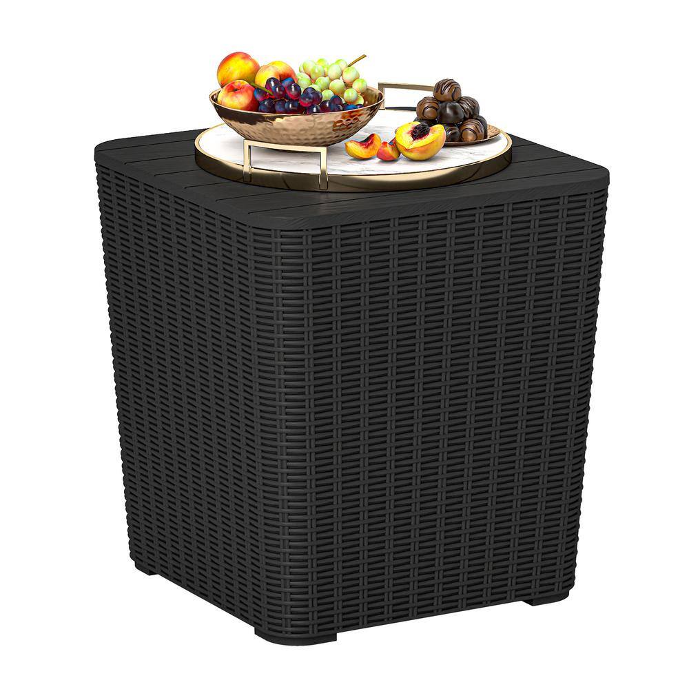 11.5 Gal. Outdoor Deck Box, Resin Rattan Coffee Table with Extra Storage, Black