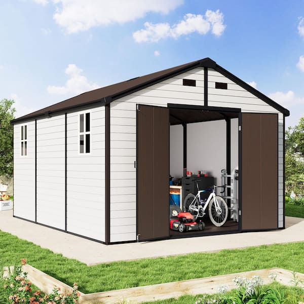 10 ft. W x 13.5 ft. D Resin Storage Shed with Floor, 2 Windows and Vents (135 sq. ft.)